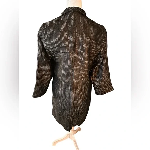 EILEEN FISHER Black and Gray Silk Open Front Duster Jacket, size S - Picture 10 of 10